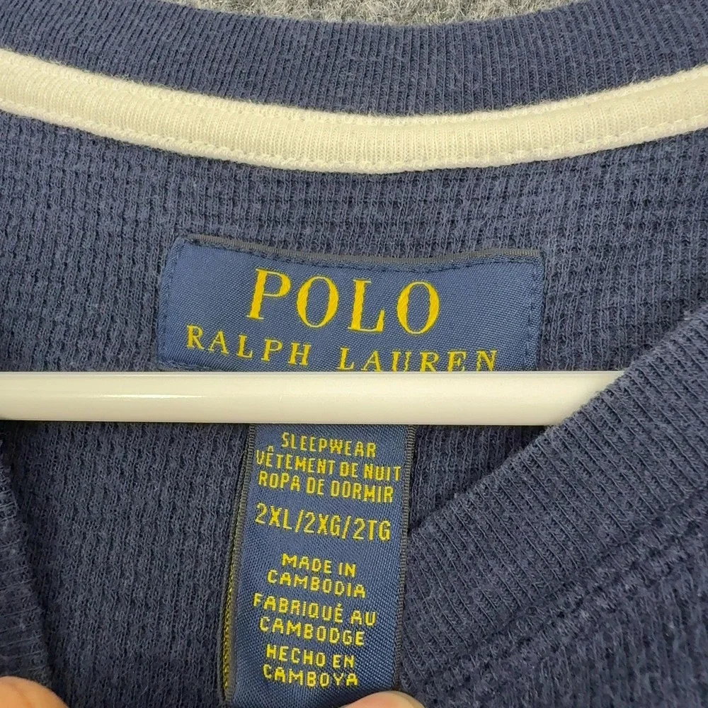 Polo Ralph Lauren Sleepwear Shirt Mens 2XL Blue Waffle Knit Thermal Long Sleeve